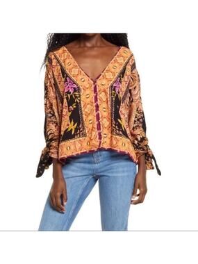 FREE PEOPLE Catch Me If You Can Printed Blouse Small S